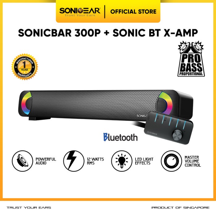 Speaker SonicGear Sonicbar 300P Powerful SoundBar with Light Effect - Putih, NO BLUETOOTH