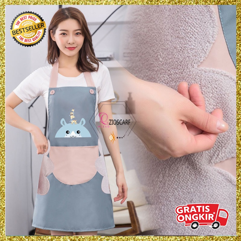 Celemek Masak Korean Style Motif Modern Anti Air Apron Waterproof Bahan Kain Tebal Kualitas Import MX1063