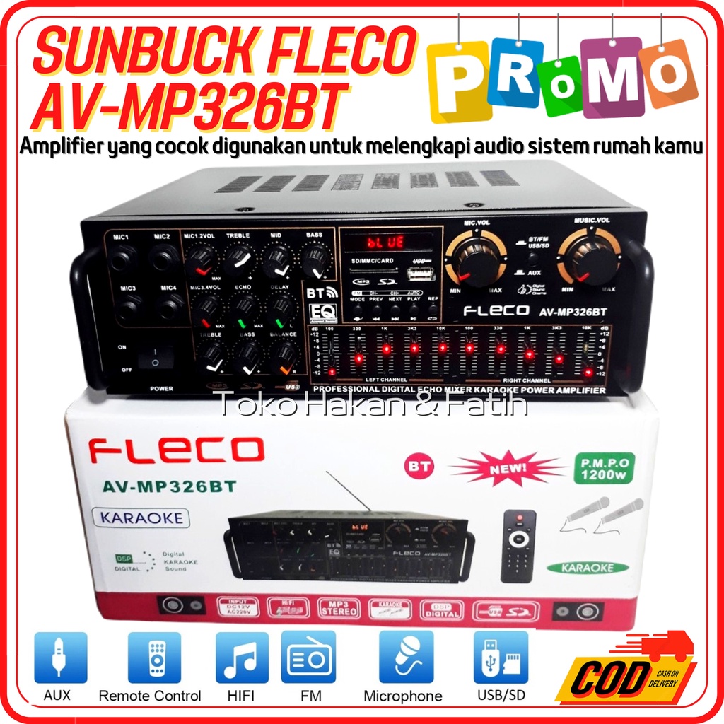 Amplifier Karaoke Home Theater 2000W Sunbuck AV-Mp326BT - AMPLIFIER BLUETOOTH FLECO AVMP326BT - AMPLI DIGITAL FLECO AV MP326 BT - Sunbuck Audio Fleco AV-MP326BT~THF