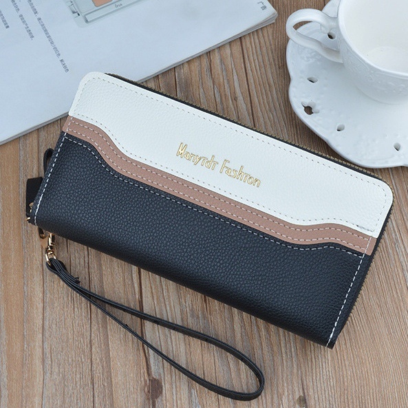 DOMPET PANJANG WANITA PREMIUM 2 RESLETING MUAT HP KULIT HITAM BRANDED WA577B5 TALI PENDEK KARTU UANG BESAR MASOVIA BRANDED IMPORT KOIN REMAJA KEKINIAN BATAM