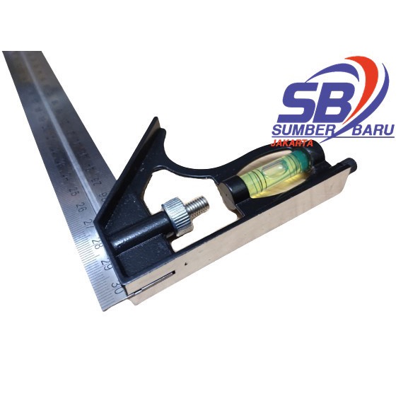 

Siku Meter Tukang 30cm Penggaris Besi Sudut L + Waterpass SBJ