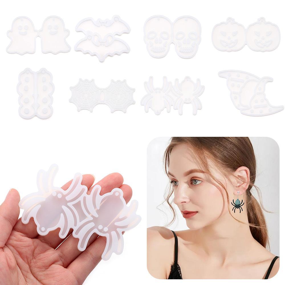 Solighter 8 Pcs Anting Cetakan Resin DIY Spider Membuat Perhiasan Alat Halloween Cetakan Silikon