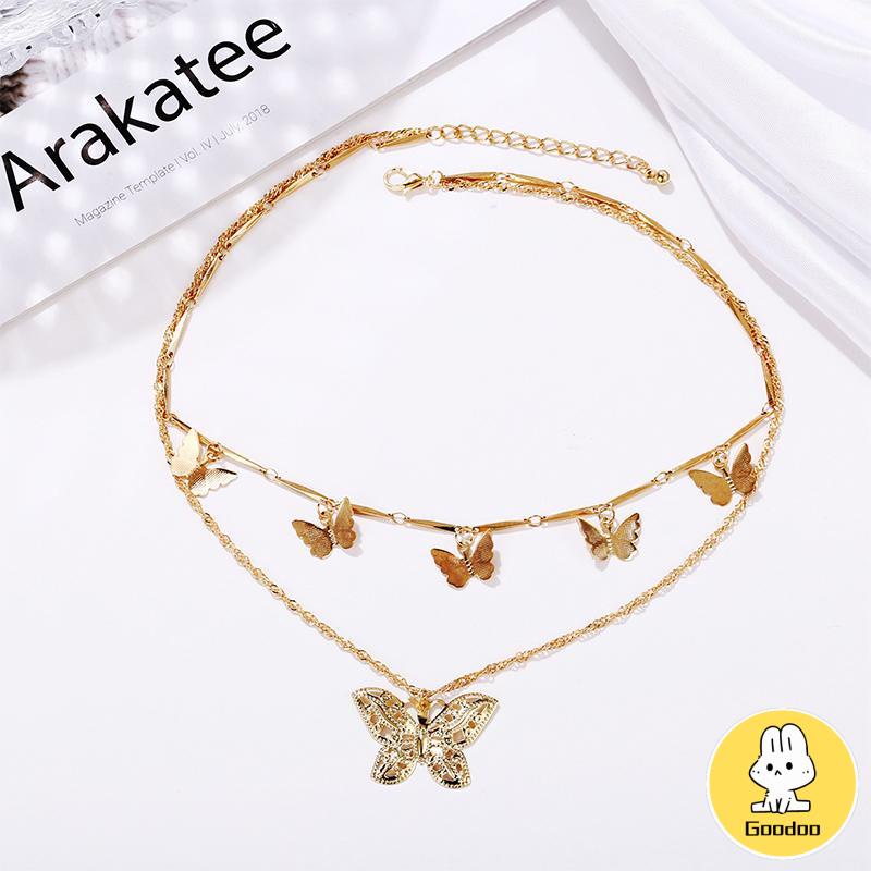 Fashion Kalung Multilayer Kalung Kupu-kupu Liontin Aksesoris Wanita Kalung Perhiasan Aksesoris -Doo