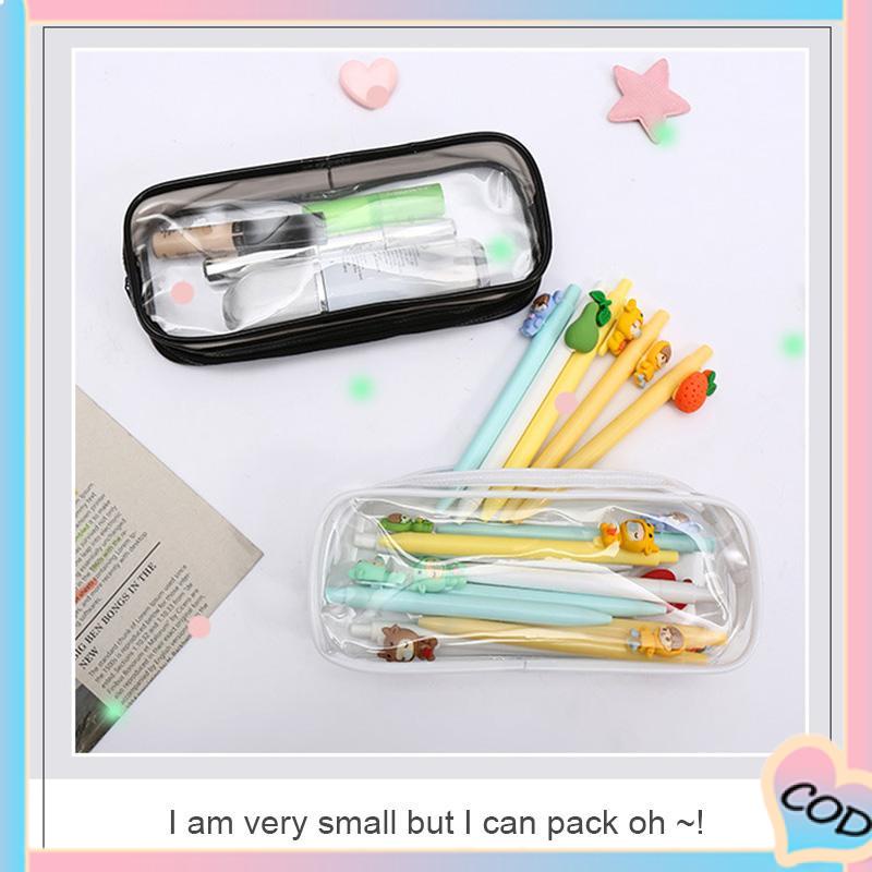 COD❤️Decompression Primary Middle School Students Competition Rotating Pen Can Write Student Rotating PenTransparent PVC Student Stationery Zipper Pen Bag Travel Portable Toiletry Makeup Storage Bag-A.one