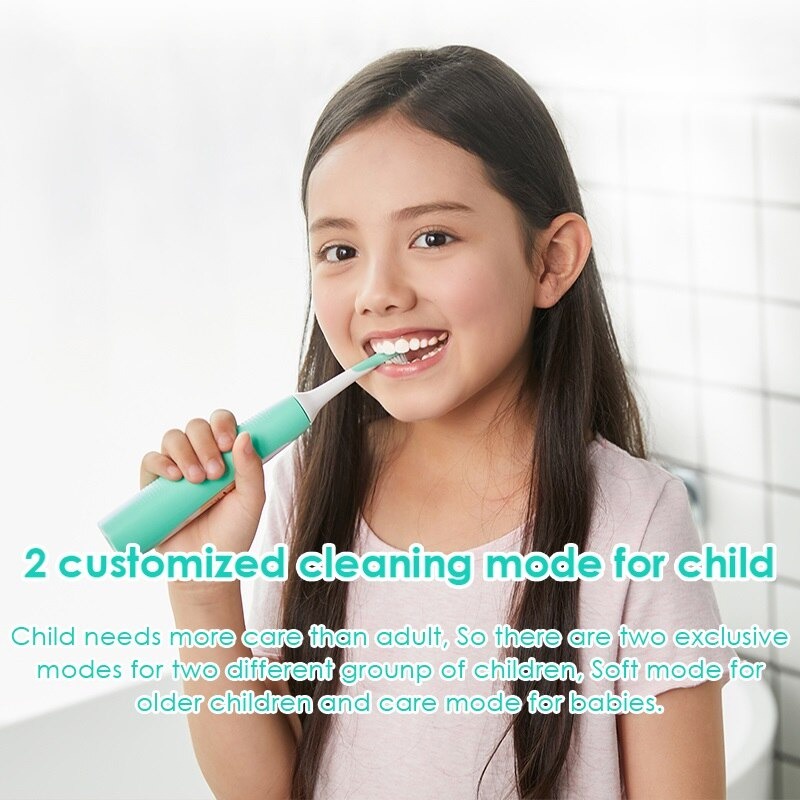 Sikat Gigi Anak Elektrik Children Toothbrush Rechargeable Waterproof - C1 - Green