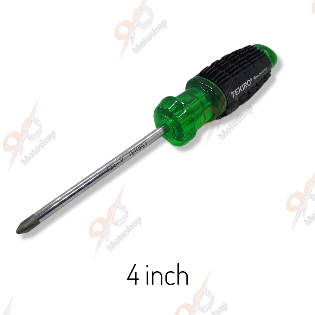 Tekiro Obeng Gagang Karet (+) 5inch 6inch PH2 Cushion Grip Screwdriver Ujung Magnet Obeng Plus Kembang Hijau