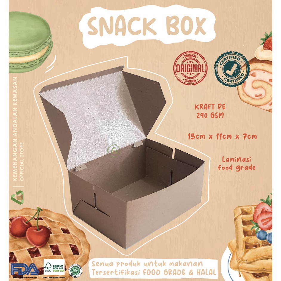 Jual Dus Snack Box Kraft / Kotak Kue / Box Fried Chicken / Roti Bakar ...