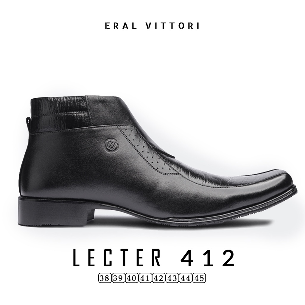 Eral Vittori - Lecter 412 Sepatu Boots Formal Pria Kulit Tinggi Zipper Hitam Coklat