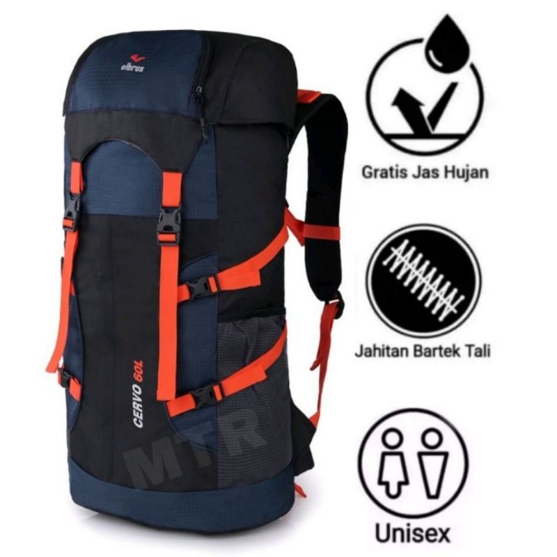 TAS CARRIER-GUNUNG 60LTR ELBRUS ORIGINAL MURAH MERIAH BERKUALITAS BONUS RAINCOVER