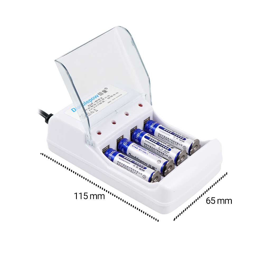 DOUBLEPOW Charger Baterai 4 slot AA/AAA with 4PCS AAA 1250 mAh DP-B02