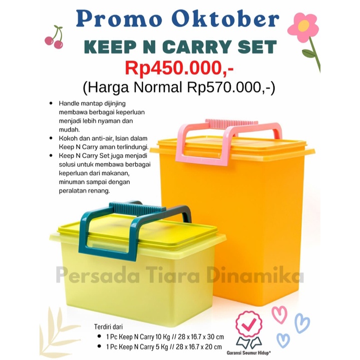 TUPPERWARE KEEP N CARRY SET KOTAK PENYIMPANAN SERBAGUNA 10KG DAN 5KG