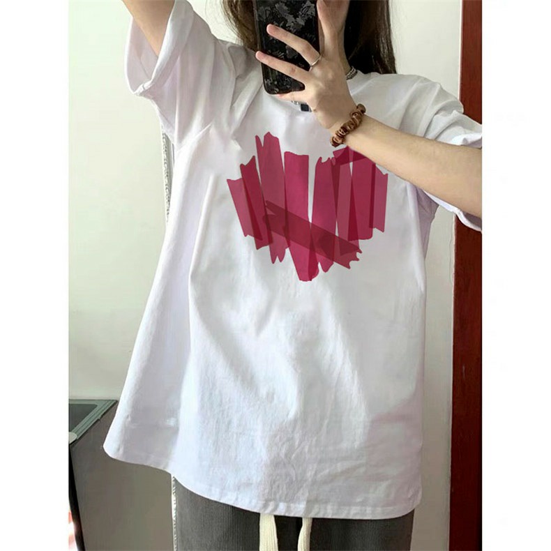 [100%  Katun]Kaos Lengan Pendek Putih Atasan Wanita Oversize Printed T-shirt Kekinian Korean Style