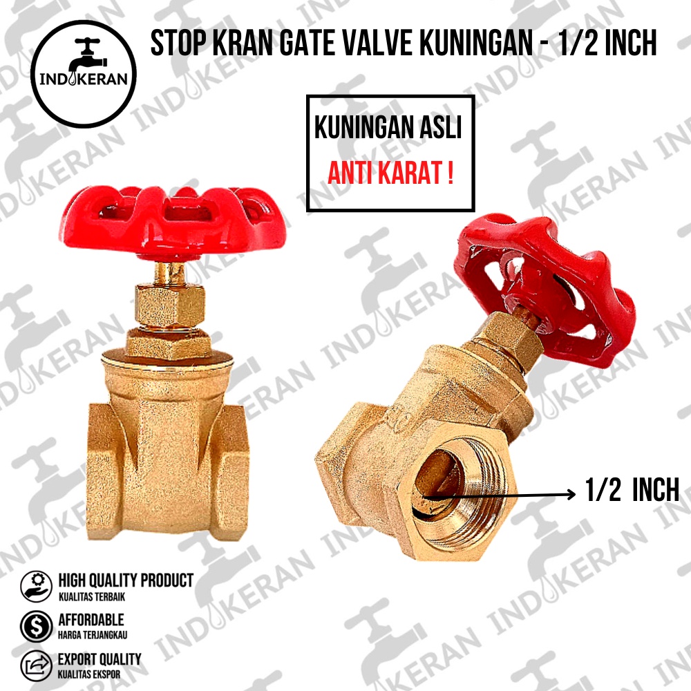 INDOKERAN - Stop Kran Gate Valve Kuningan - 1/2 Inch