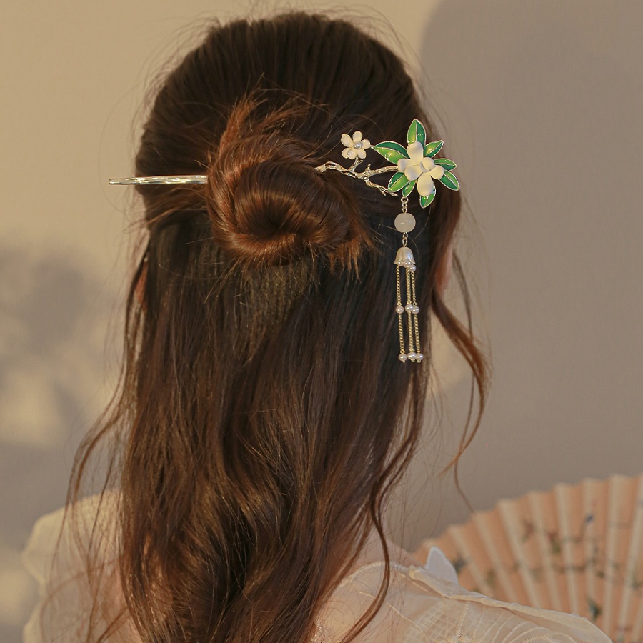 Jepit Rambut Model Bunga Rumbai Aksen Mutiara Bahan Alloy Untuk Wanita
