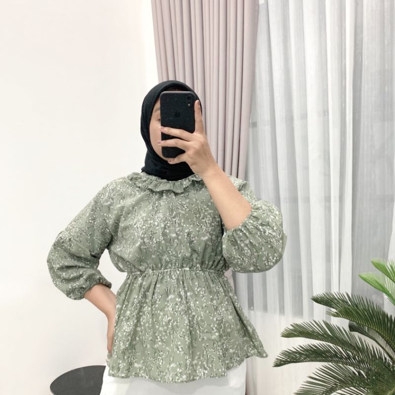 grosir_solo || OLLA BLOUSE KOREAN STYLE / FLOWY BLOUSE / FLORA BLOUSE MOTIF BUNGA / BLOUSE KERUT