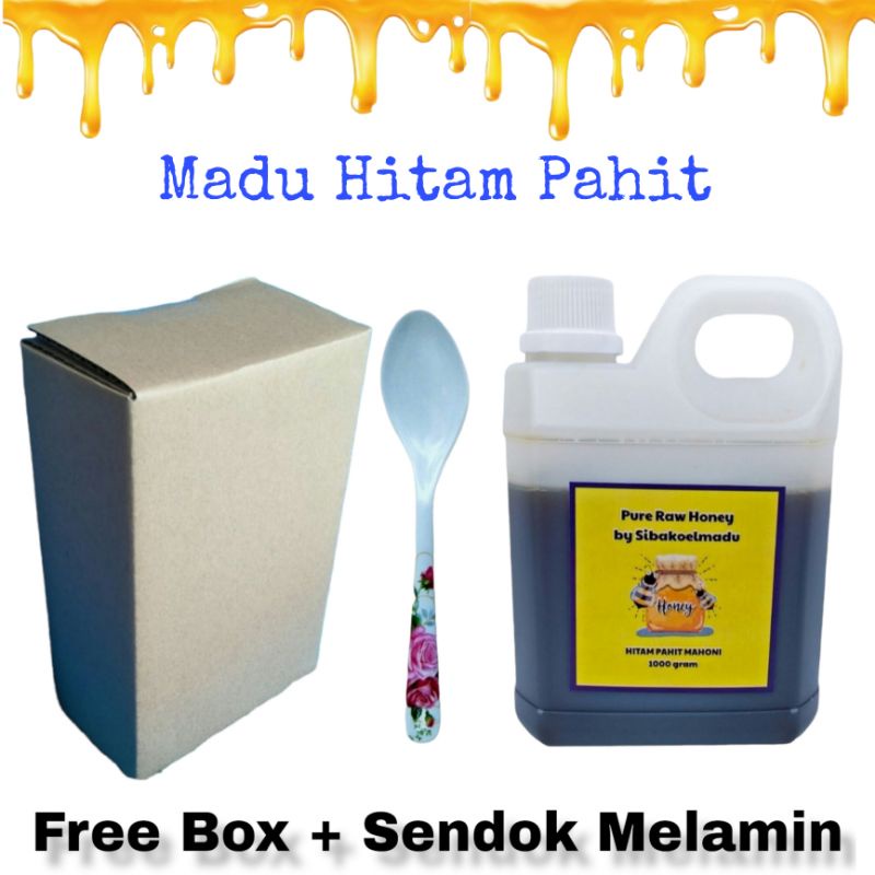 MADU MURNI HITAM PAHIT 1kg ASLI free melamin sendok 17cm