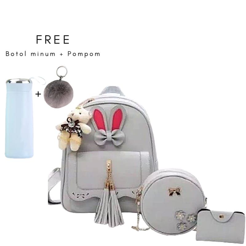 (COD)Backpack Fashion FUNNY CAY/Buny Rumbay Ransel set pita kuping