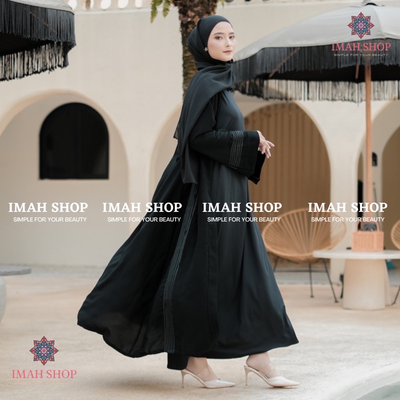 ABAYA FATIMAH LIST HITAM POLOS EXCLUSIVE DUBAI ARAB TURKEY KEKINIAN By Imah Shop