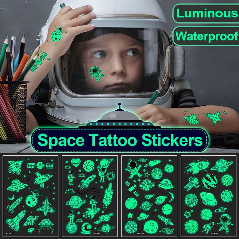 Stiker Tato Desain Roket Luar Angkasa Luminous Anti Air Untuk Anak