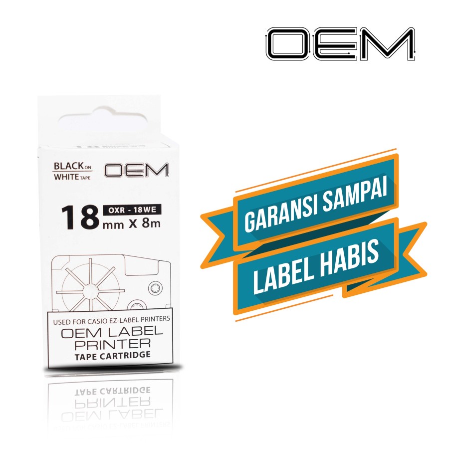 

OEM TAPE LABEL 18MM BLACK INK WHITE (OXR-18WE) FOR USE ON EZ CASIO (COMPATIBLE)