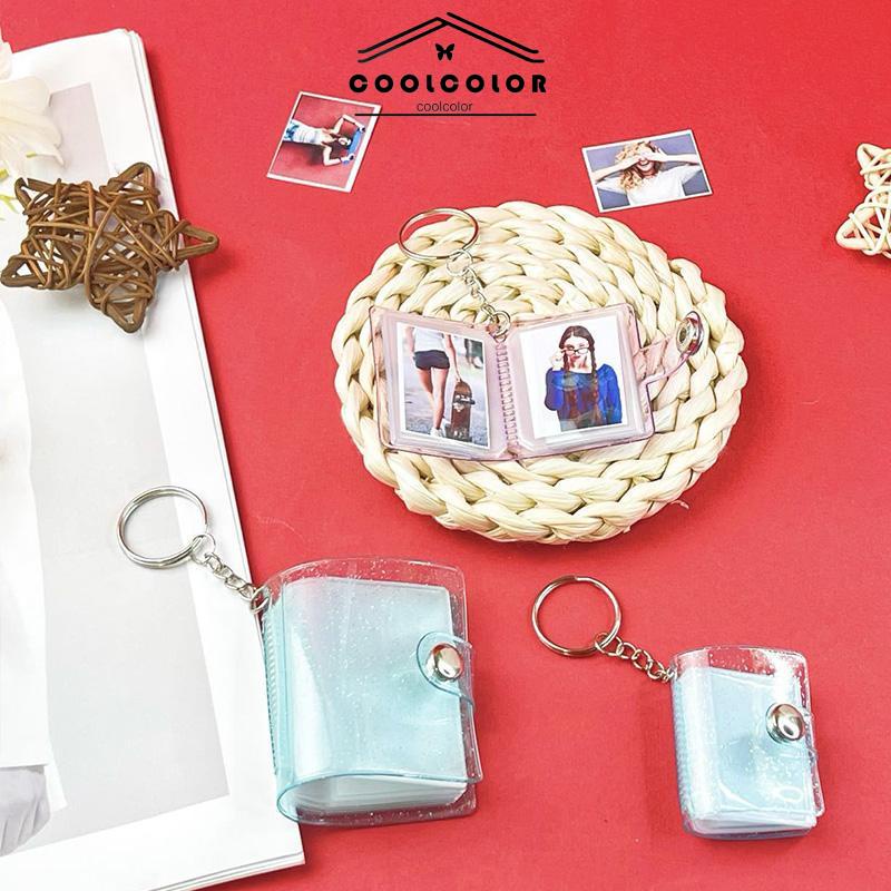COD❤️1 &amp; 2 Inch Mini Photo Album 16 Pockets KeyRing Key Ring Shiny Transparent Foto Binder Kecil Card Holder Keychain Gantungan Kunci Jelly Color KPOP Koleksi Ganci pacar memory kenangan hadiah potret - cl