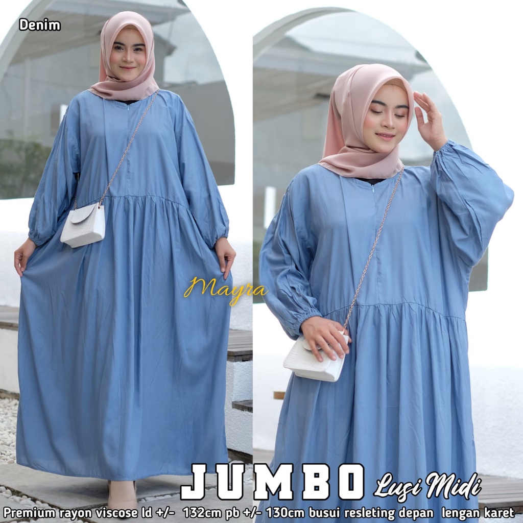 [Bayar Di tempat]. haniya 2 DRESS XXXL JUMBO / BAHAN RAYON TWILL / GAMIS SYARI LD 130-lusi denim