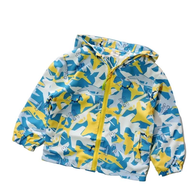 Jaket Parasut Anak Laki Laki Import Model Hoodie Motif Dino Bahan Waterproof Usia 4 10 Tahun