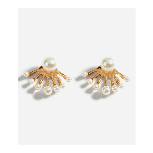 LRC Anting Tusuk Fashion Gold Pearl Flower Stud W77211