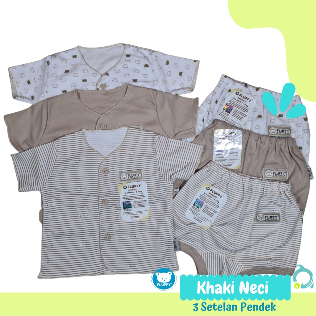 FLUFFY 3 Stelan Pendek Bis Motif Mix ( Abu | Khaki | Pink | Biru ) Size S | M | L