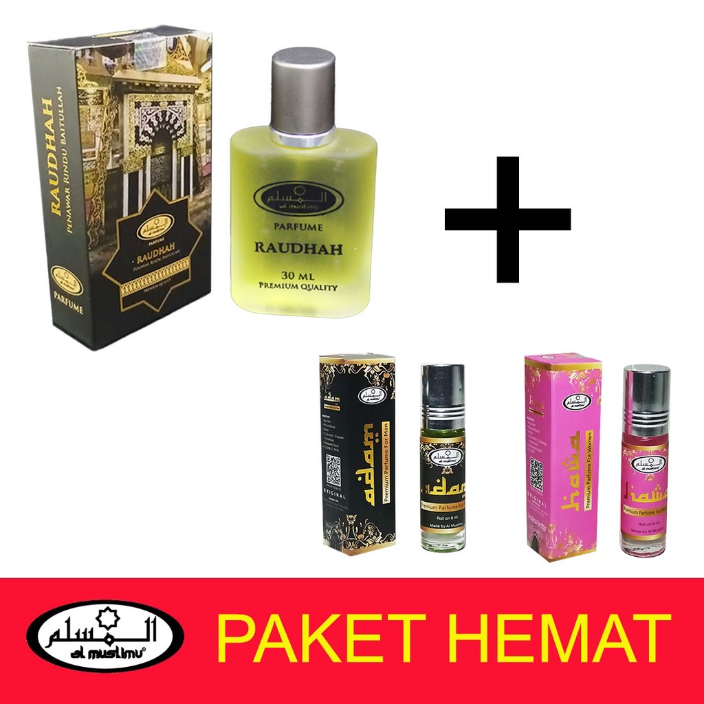 AL-MUSLIMU-Parfum Paket Raudhah 30ml + 2in1 (Adam + Hawa) 6ml