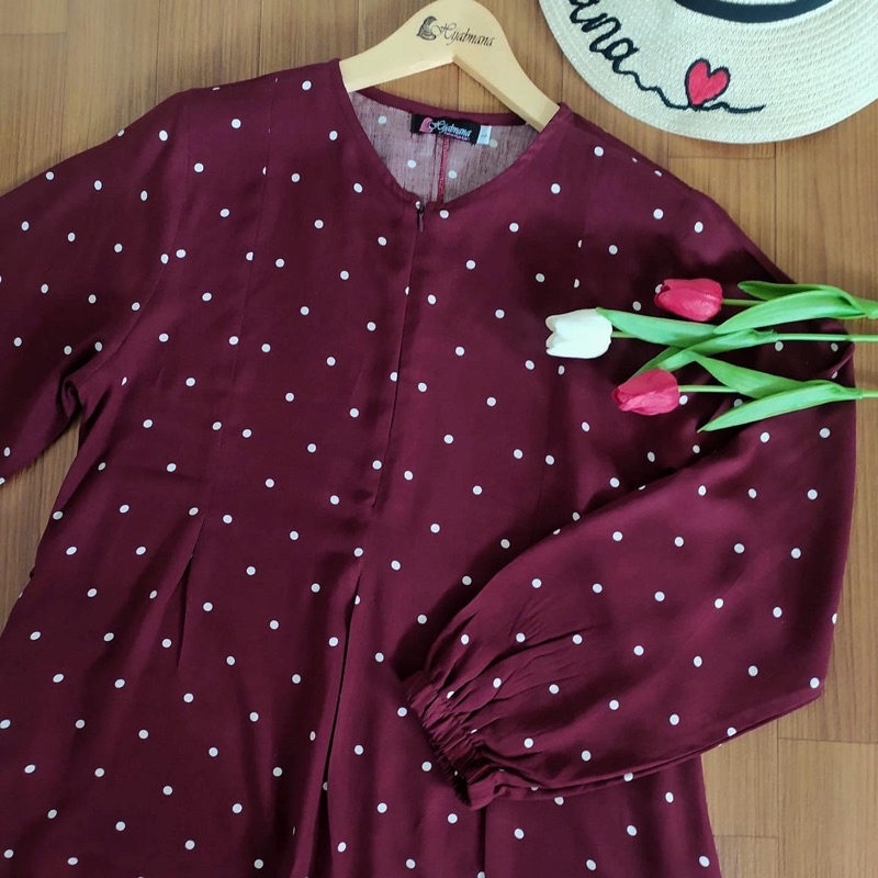 [bisa COD] gamis syari motif bahan katun rayon adem, jatuh, halus-G21 marun