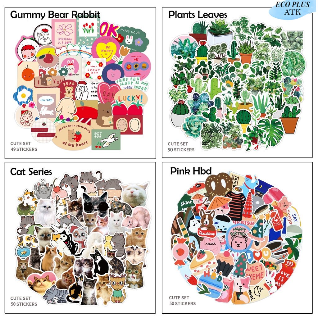 50Pcs Sticker Waterproof Graffiti Motif Print Tahan Air DIY Cartoon Food Drink Flower HBD Thumbler