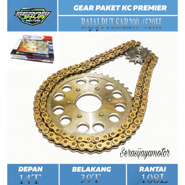 KCP GEAR PAKET BAJAJ PULSAR 200 (520H-39T-14T-108L) / KC PREMIER GIR SET BAJAJ (520H-39T-39T-14T-108L)