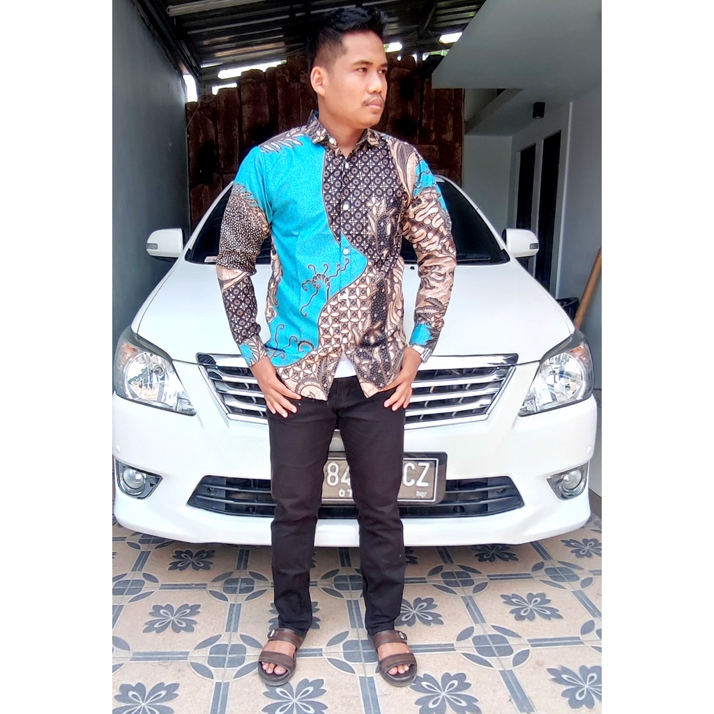 Kemeja Batik Pria Lengan Panjang Baju Cowok Slimfit M L XL Terlaris