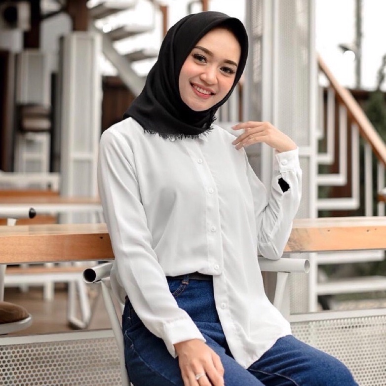 KEMEJA WANITA POLOS LENGAN PANJANG CASUAL PUTIH unggul fashion