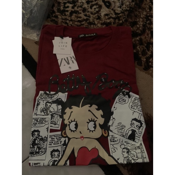 Oversize Kaos Zara BettyBoop Merah Maroon Size XXL / KAOS ZARA BRANDED NEW
