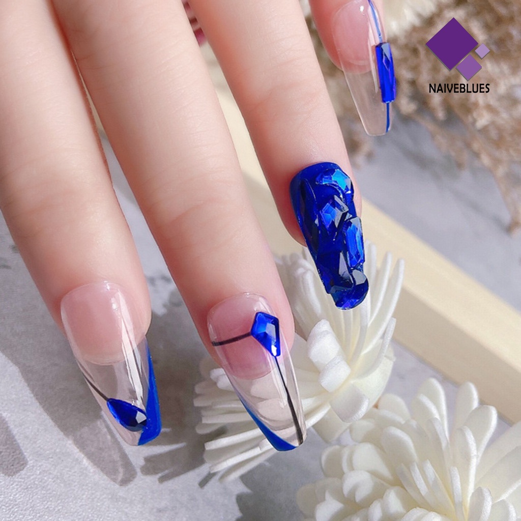 Naiveblue &gt; 100Pcs / Set Berlian Imitasi 3D Warna Biru Tua Untuk Dekorasi Nail Art / Manicure