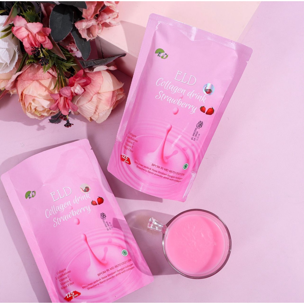 (250gr) ELD Collagen Drink Minuman Rasa Strawberry Pemutih dan Pelangsing dalam 1 Kemasan