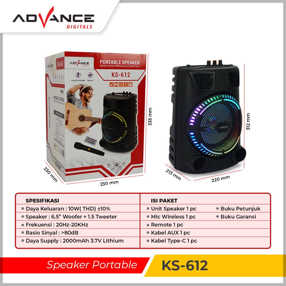 Speaker Bluetooth Advance KS-612 [ Free Mic Wireless ] | Speaker Aktif super bass Advance KS 612 | Speaker Bluetooth Super Bass Suara Mantap Bonus MIC WERELES | FMS