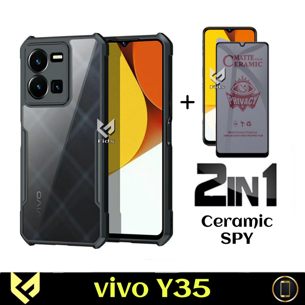 Paket 2in1 Case Vivo Y35 2022 Case Fusion Xundd Free Tempered Glass Layar Anti Gores Layar Anti SPY Anti Blue Anti Glare