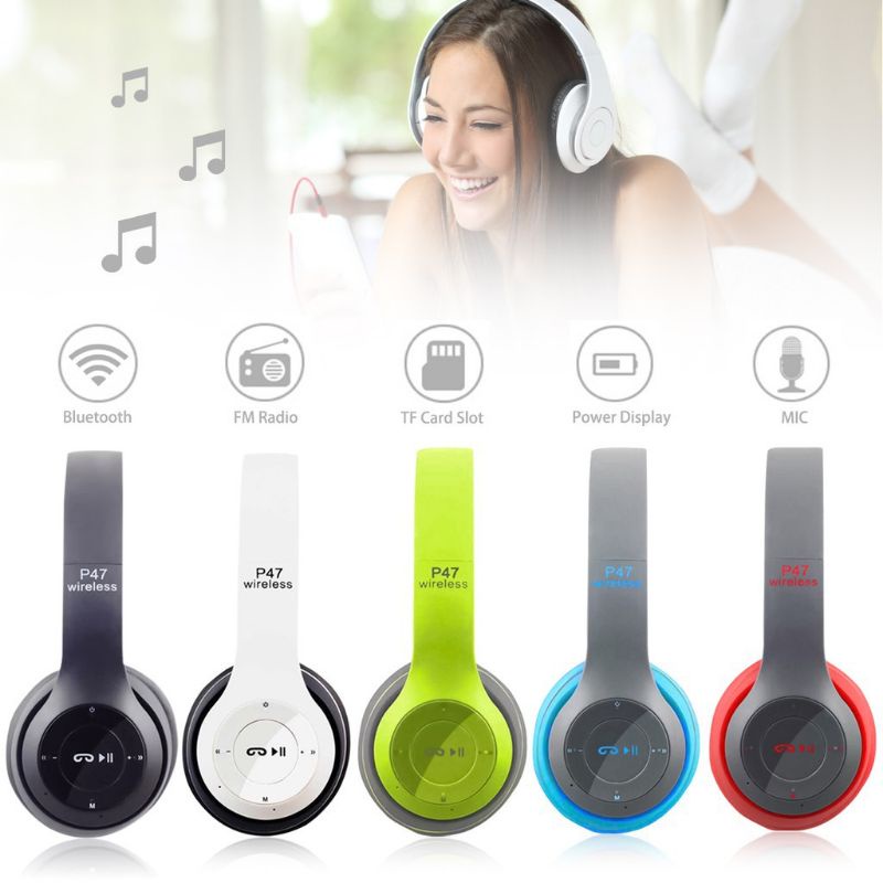 Headphone Bluetooth P47 Headset Bando Gaming Lipat Wireless Audio Stereo Super BASS