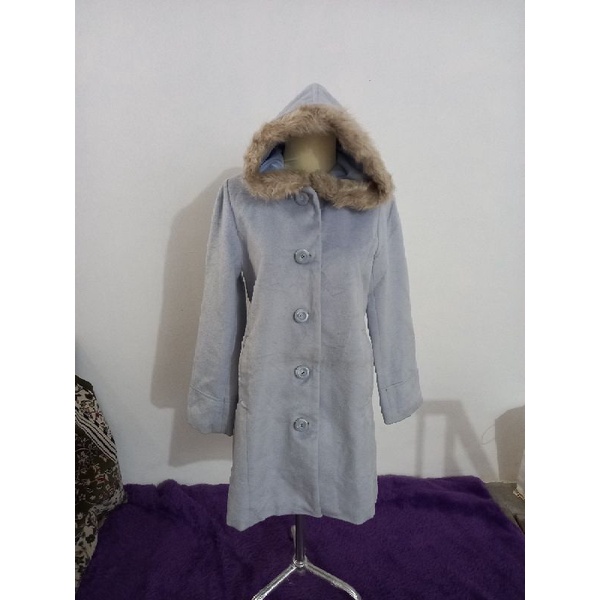 Babyblue Hoodie Fur Wool Coat by Earth Music & Ecology