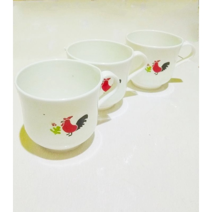 3 Pcs Cangkir Kopi/Gelas Kopi Cap Ayam Jago/Gelas Plastik/Gelas Minum