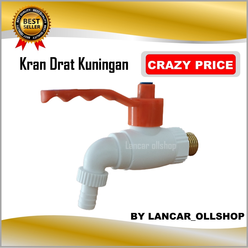 Kran Air PVC Jumbo Drat Kuningan 1/2 / Keran Kran Air Tembok Taman Plastik Murah