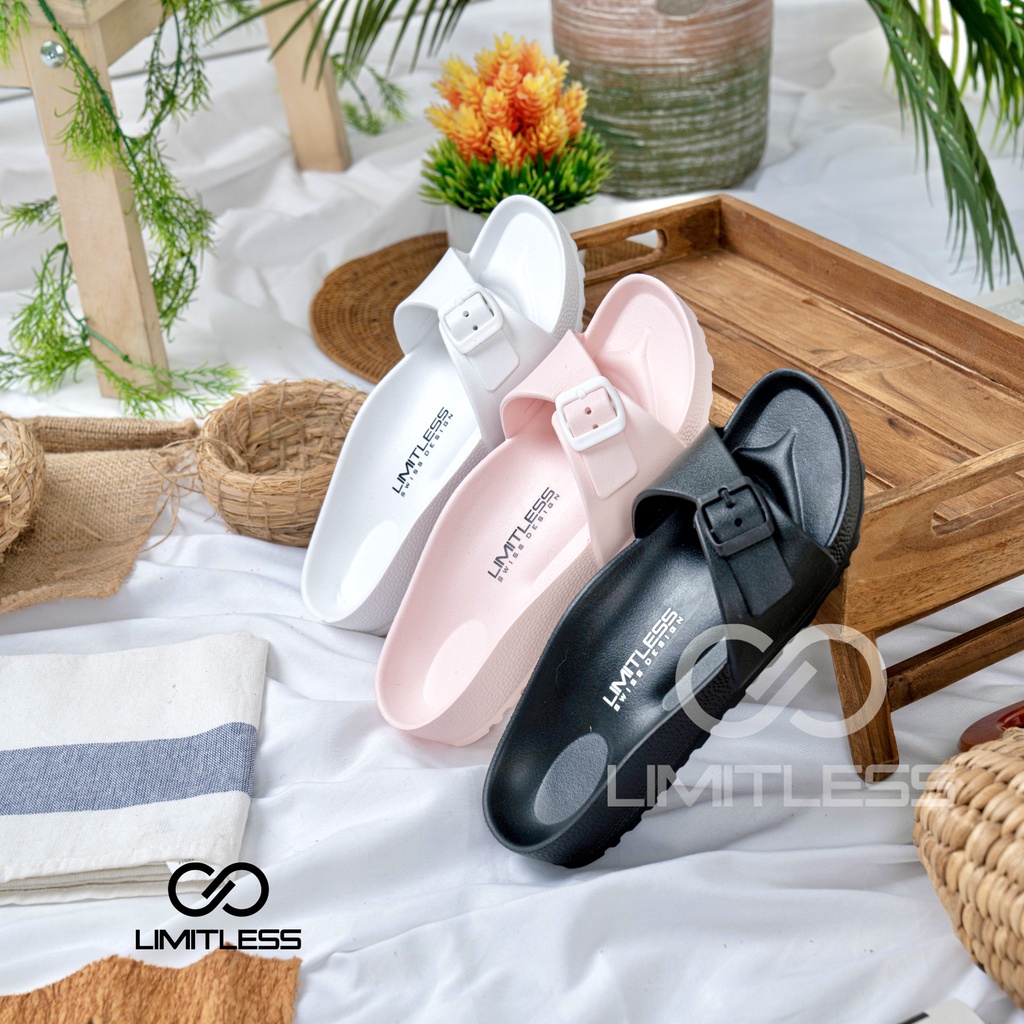 Limitless - Sandal Slop Wanita Flat Korean Style Sendal Cewek Selop Anti Slip Elastic Empuk Terbaru