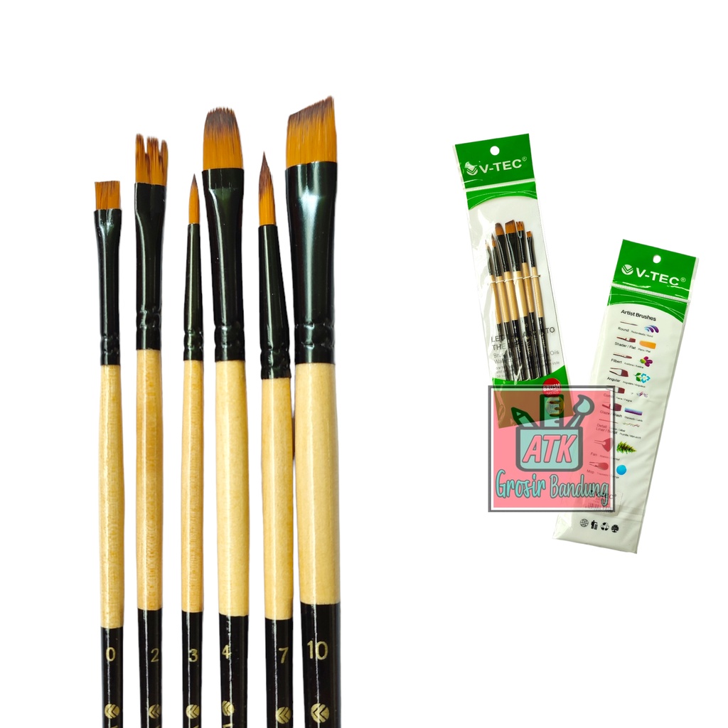 

V-Tec Brush Bahan Nilon A511/6 Set 6 / Vtec Kuas Bahan Nilon Flat & Round / Kuas Lukis – Set6 SHAGB
