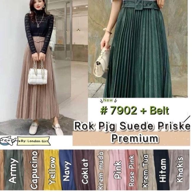 Dapatkan--Rok Suede Plisket Import Panjang Wanita London Girl 6708 6123/ Woman Import Suede Long Max