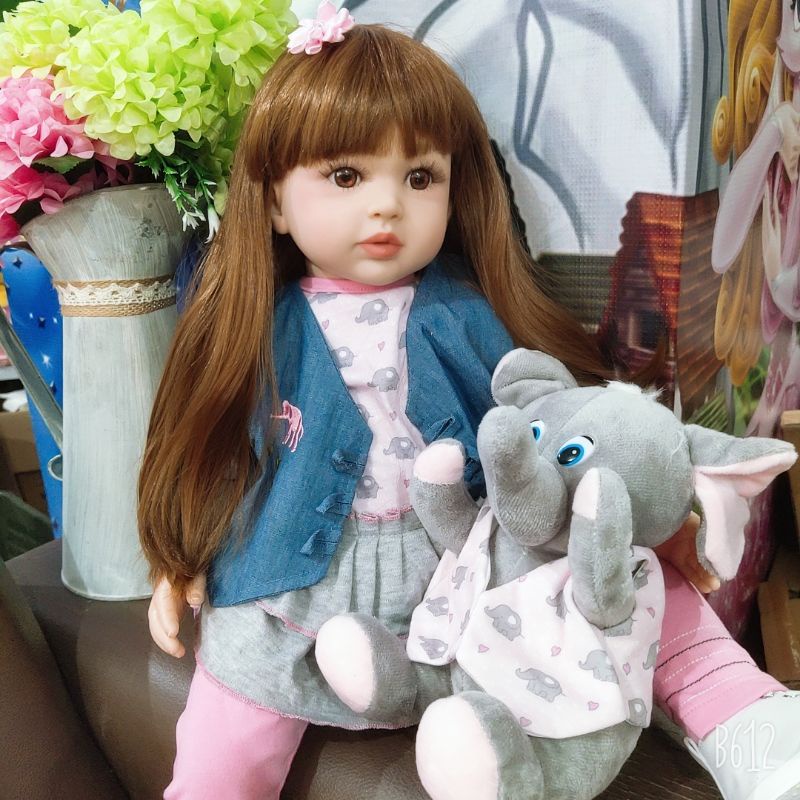 Ready Boneka Reborn Perempuan  Silikon 60 cm Rambut Lurus panjang