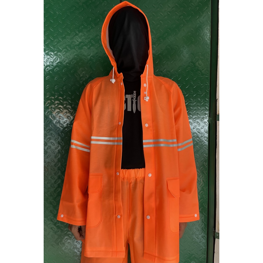 Jas Hujan PVC Orange - Jas Hujan PVC Karet Tebal - Jas Hujan Oren - Jas Hujan Setelan Karet