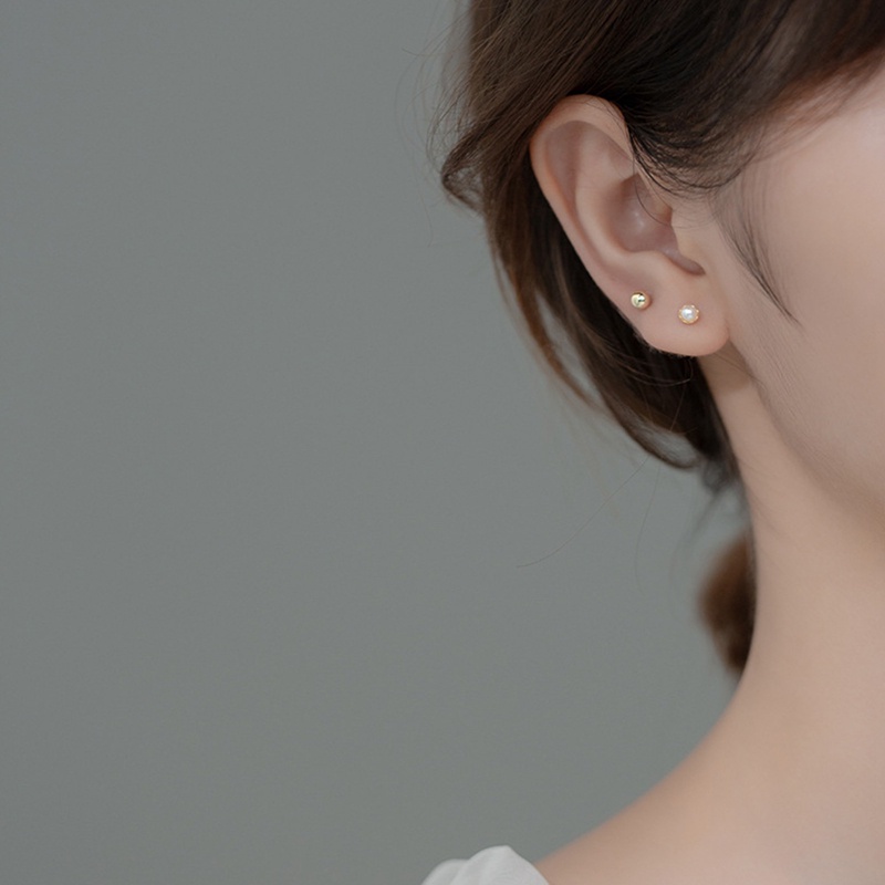 Anting Stud 925 Sterling Silver Bentuk Spiral Aksen Manik-Manik Gaya Korea Untuk Wanita